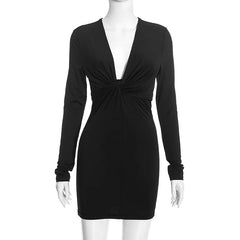 Twisted Neckline Long Sleeve Mini Dress
