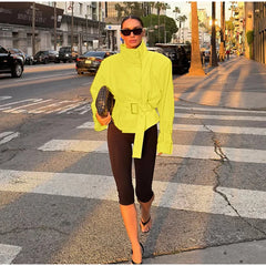 Belted Mock Neck Cropped Jacket