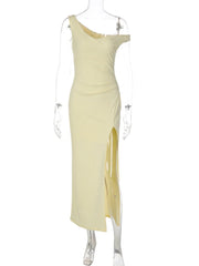 Asymmetrical Neck High Slit Maxi Dress