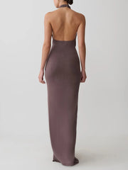Halter Neck Draped Knot Maxi Dress