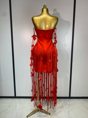 Strapless Tassel Trim Bodycon Mini Dress