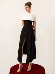 Colorblock asymmetrical midi dress detail