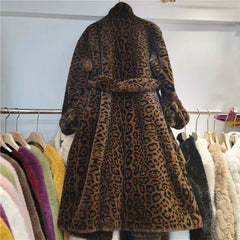 Turn down Collar Plush Faux Fur Long Coat