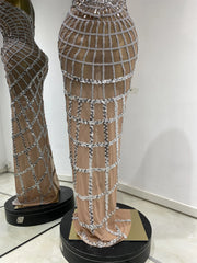 Sequined Mesh Strapless Floor-Length Dress