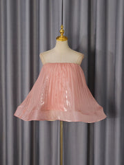 Peach Strapless Top and Pleated Midi Skirt Set