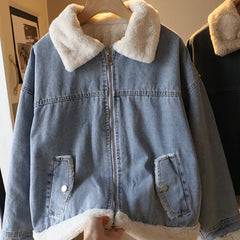 Denim Fur Fleece Thicken Jeans Jacket Overcoat 