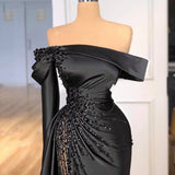Open shoulder Black Pearls Evening Dress Mermaid Prom Dress