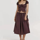 Drawstring Tie Bow Side Zipper Ruched A-lined Skirt Set