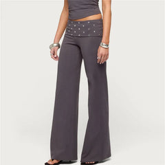 Studded fold over waistband flare pants