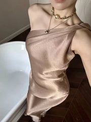 One-Shoulder Maxi Dress with Draped Neckline and Low Open Back