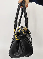 Studded Lock Top Handle Satchel Bag