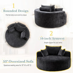 "55 inch deep circular cloud chaise lounge chair upholstered in soft fabric, features