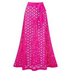 V-Neck Plunge Eyelet One-Piece Swimsuit with Matching Maxi Skirt Set