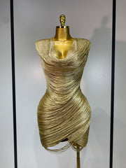 Draped metallic mini dress front view
