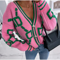 Women Embroidery Knit Cardigans Loose Sweaters