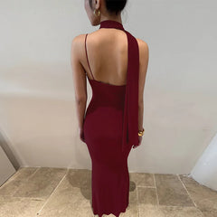 Cowl Neck Draped Scarf Spaghetti Strap Maxi Dress