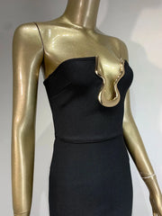 Strapless Gold Detail Maxi Dress