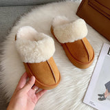 Fur Slippers Women Winter Plush Thick Sole Cotton Home Shoes