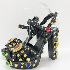 Embellished Platform Chunky Heel Sandals
