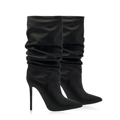 Pleated Stiletto Heel Knee High Boots