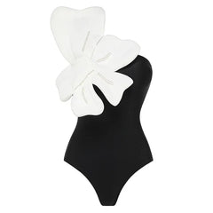 One-Piece Swimsuit With Pearl Embellishment and Matching Wrap Skirt