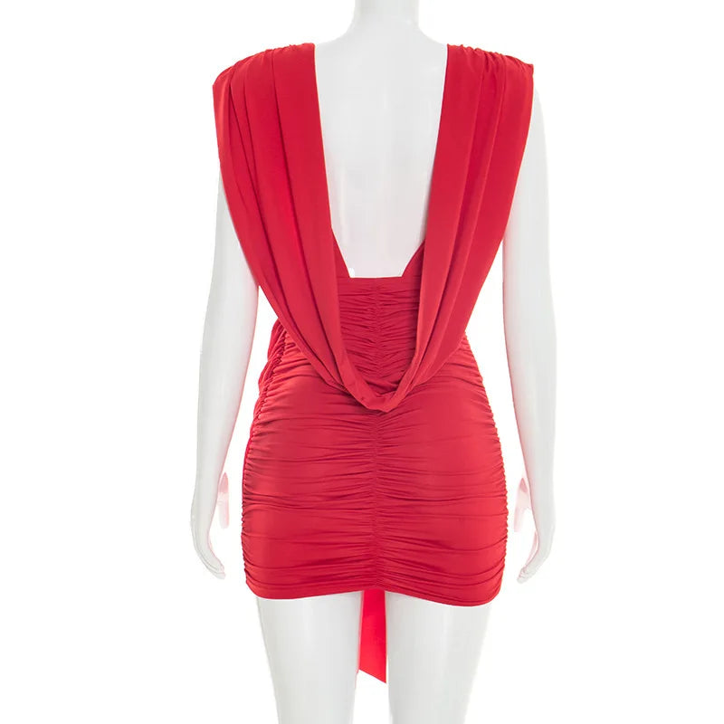Red dress on a mannequin with a white background