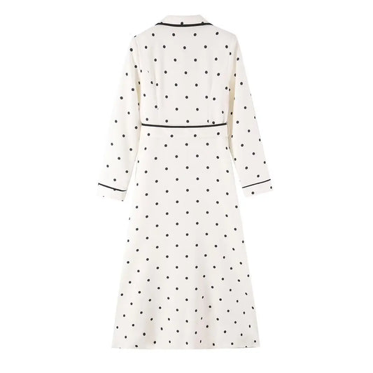 Polka dot notched collar coat back view