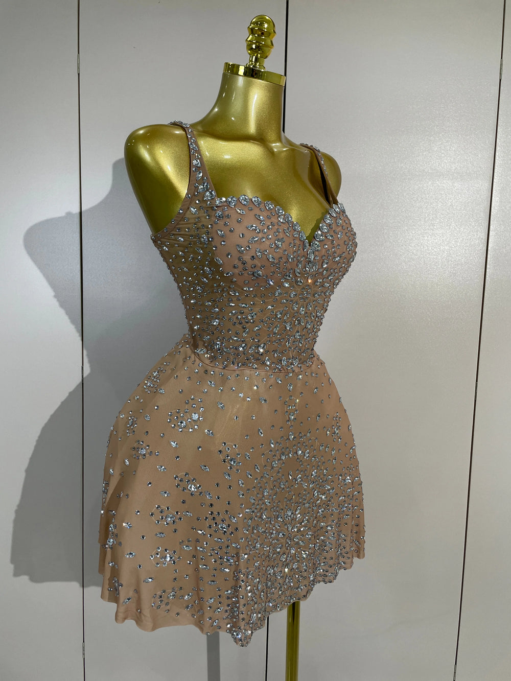 Sparkling Rhinestone Spaghetti Strap Mini Dress - Side View