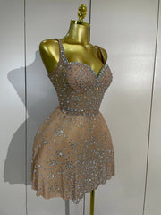 Sparkling Rhinestone Spaghetti Strap Mini Dress - Side View