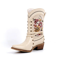 Embroidered Mid-Calf Western Boots