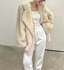 Lapel Long sleeve Shaggy Faux Fur Jacket