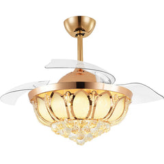  Crystal ceiling fan with light turned on, showcasing its elegant design and illumination. Golden Atelier 3