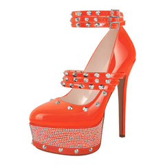 Studded Rhinestone Stiletto Heels With Ankle Straps