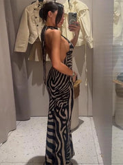Zebra Print Halter Tie Maxi Dress