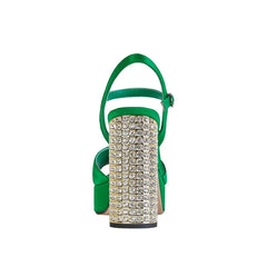 Satin Platform Crystal Embellishment Block Heels