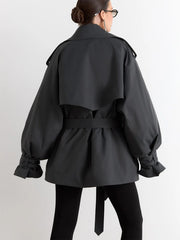 Lapel Double Breasted Belted Jacket
