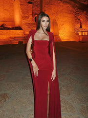 Red Cape Scarf Maxi Dress