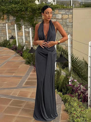 Strapped Halter Neck Backless Long Dress