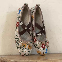 Embroidered Floral & Leopard Print Mary Jane Flats