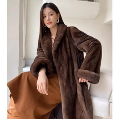 Thick Warm Long Faux Fur Coat Lapel Loose Women Jacket