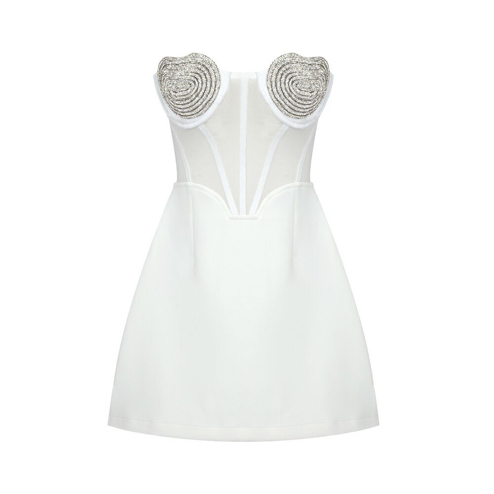 Women's Sweetheart Heart Diamond Crystal Strapless Mini Dress