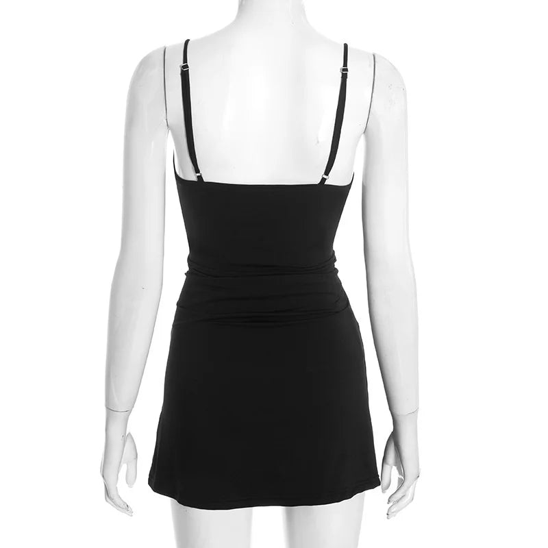 Black dress on a mannequin against a white background