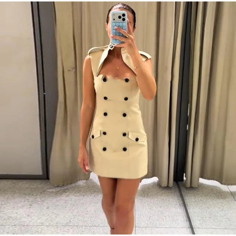 Cap sleeve double-breasted mini dress
