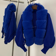 cropped knit jacket with fur panels