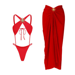 One-Shoulder Draped Bodysuit and Wrap Skirt Set