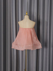 Peach Strapless Top and Pleated Midi Skirt Set