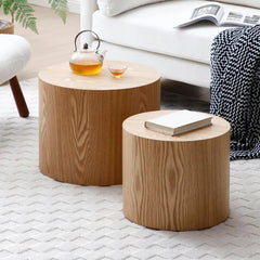 Walnut Wooden Circle Accent Tables for Living Room