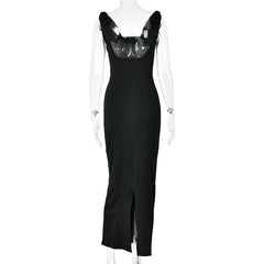 Draped Satin Cowl Bow Shoulder Maxi Dress
