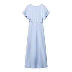 Satin V-Neck Flutter Sleeve Maxi Dress
