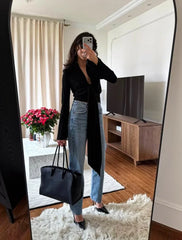 Long V-Neck Bell Sleeve Wrap Top